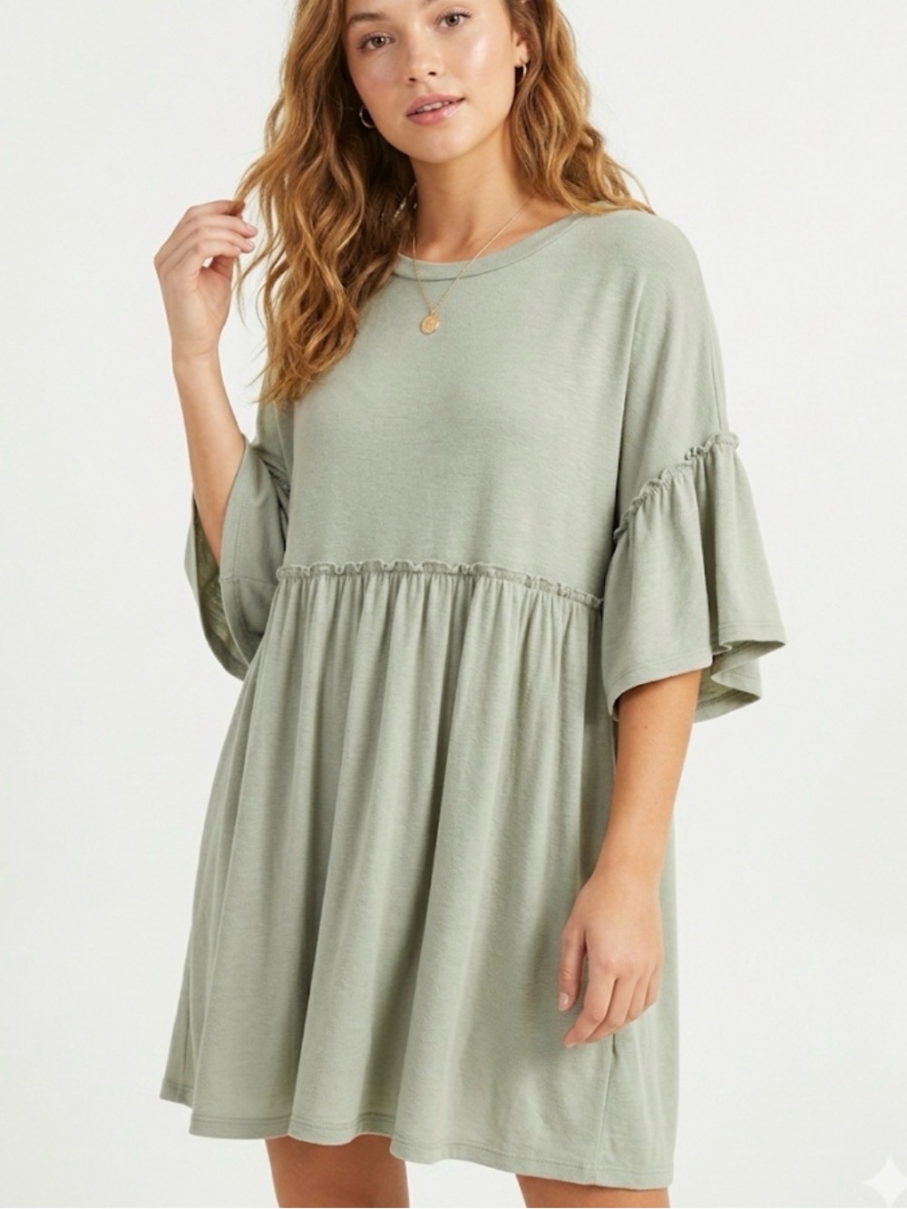 Altar'd State Green Kimzy Flutter Sleeve Mini Dress - Size Medium